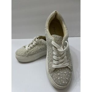 Betsey Johnson Rhinestone Platform Sneakers Silver Women's 6 Suton Low-Top